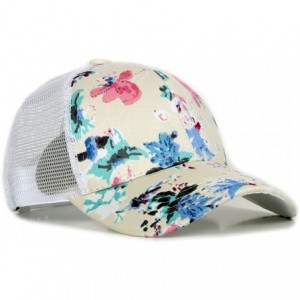 Baseball Caps Junior's Flower Print Mesh Trucker Baseball Cap Hat - White - C812DF5C6N7 $11.93