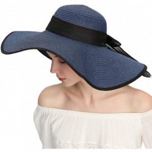 Sun Hats Beach Sun Hat for Women Bow-knot UV UPF 50+Travel Foldable Wide Brim Straw Hat - Navy - CL18QGTRHQM $28.96