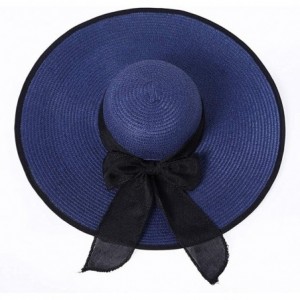 Sun Hats Beach Sun Hat for Women Bow-knot UV UPF 50+Travel Foldable Wide Brim Straw Hat - Navy - CL18QGTRHQM $13.72