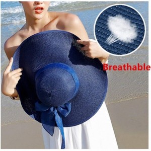 Sun Hats Beach Sun Hat for Women Bow-knot UV UPF 50+Travel Foldable Wide Brim Straw Hat - Navy - CL18QGTRHQM $13.72