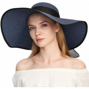 Sun Hats Beach Sun Hat for Women Bow-knot UV UPF 50+Travel Foldable Wide Brim Straw Hat - Navy - CL18QGTRHQM $13.72