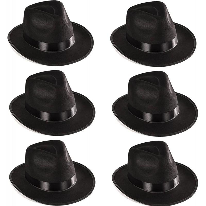 Fedoras Black Fedora Gangster Hat Costume Accessory - Pack of 6 - C4125KO3OTB $22.48