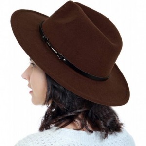 Fedoras Men & Women Classic Wide Brim Fedora Hat with Belt Buckle Wool Felt Panama Fedora M/L - A-coffee - CF18A5UDH69 $15.71