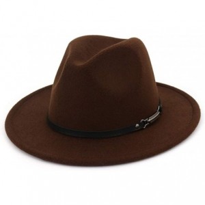Fedoras Men & Women Classic Wide Brim Fedora Hat with Belt Buckle Wool Felt Panama Fedora M/L - A-coffee - CF18A5UDH69 $32.74