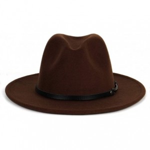 Fedoras Men & Women Classic Wide Brim Fedora Hat with Belt Buckle Wool Felt Panama Fedora M/L - A-coffee - CF18A5UDH69 $15.71