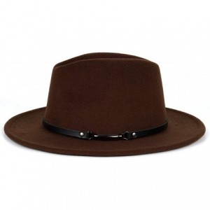 Fedoras Men & Women Classic Wide Brim Fedora Hat with Belt Buckle Wool Felt Panama Fedora M/L - A-coffee - CF18A5UDH69 $15.71