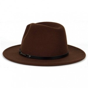 Fedoras Men & Women Classic Wide Brim Fedora Hat with Belt Buckle Wool Felt Panama Fedora M/L - A-coffee - CF18A5UDH69 $15.71