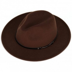 Fedoras Men & Women Classic Wide Brim Fedora Hat with Belt Buckle Wool Felt Panama Fedora M/L - A-coffee - CF18A5UDH69 $15.71