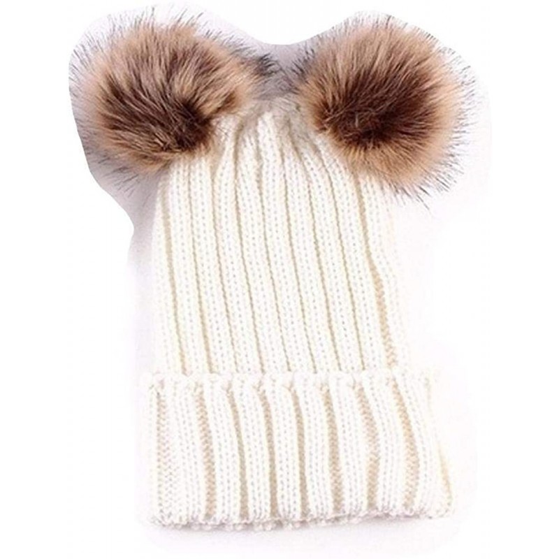 Skullies & Beanies Adults Children Double Fur Winter Casual Warm Cute Knitted Beanie Hats Hats & Caps - White - CL18AK05OUY $...