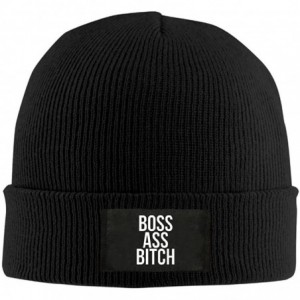 Skullies & Beanies Womens Boss Ass Bitch Funny Winter Beanie Hat Skull Cap Navy - Black - CY188CNW34M $41.58