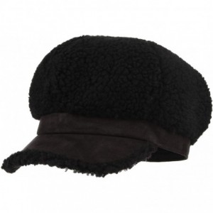 Newsboy Caps Women's Winter Fleece Suede Cabbie Newsboy Beret Hat Warm Casual Paperboy Visor Hat Cap - Black - CA18IRH8SZI $1...