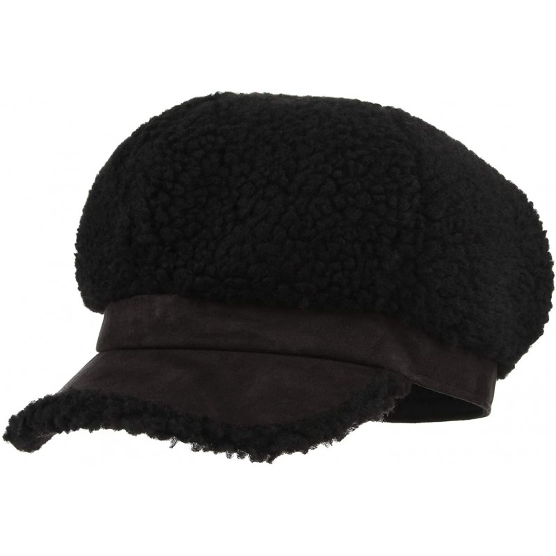 Newsboy Caps Women's Winter Fleece Suede Cabbie Newsboy Beret Hat Warm Casual Paperboy Visor Hat Cap - Black - CA18IRH8SZI $8.68