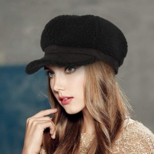 Newsboy Caps Women's Winter Fleece Suede Cabbie Newsboy Beret Hat Warm Casual Paperboy Visor Hat Cap - Black - CA18IRH8SZI $8.68