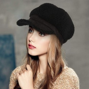 Newsboy Caps Women's Winter Fleece Suede Cabbie Newsboy Beret Hat Warm Casual Paperboy Visor Hat Cap - Black - CA18IRH8SZI $8.68