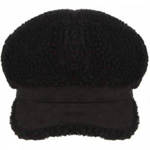 Newsboy Caps Women's Winter Fleece Suede Cabbie Newsboy Beret Hat Warm Casual Paperboy Visor Hat Cap - Black - CA18IRH8SZI $8.68
