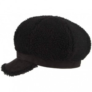 Newsboy Caps Women's Winter Fleece Suede Cabbie Newsboy Beret Hat Warm Casual Paperboy Visor Hat Cap - Black - CA18IRH8SZI $8.68