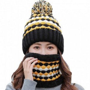 Skullies & Beanies 2 Pcs Knitted Hat Scarf Set for Women Winter Warm Fleece Lined Beanie Hat Ski Hat with Pompom - Black - CT...