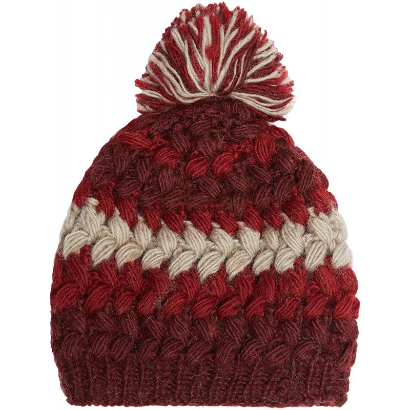 Skullies & Beanies Hand Knit Wool Crochet Fleece Lined Pom Pom Beanie - Red - CG18DRSCYAG $27.43