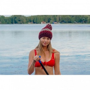 Skullies & Beanies Hand Knit Wool Crochet Fleece Lined Pom Pom Beanie - Red - CG18DRSCYAG $27.43