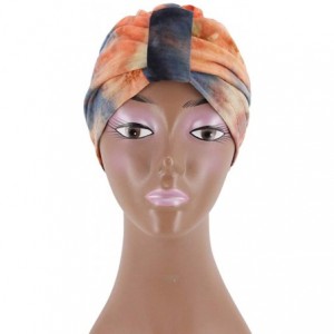 Sun Hats Shiny Metallic Turban Cap Indian Pleated Headwrap Swami Hat Chemo Cap for Women - Orange - CU18A4KICR5 $9.67