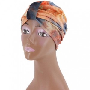 Sun Hats Shiny Metallic Turban Cap Indian Pleated Headwrap Swami Hat Chemo Cap for Women - Orange - CU18A4KICR5 $9.67