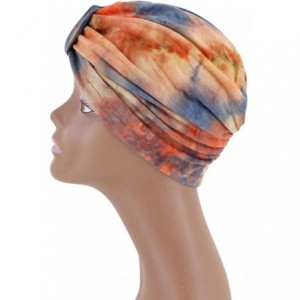 Sun Hats Shiny Metallic Turban Cap Indian Pleated Headwrap Swami Hat Chemo Cap for Women - Orange - CU18A4KICR5 $9.67