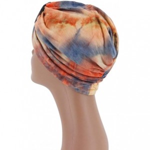 Sun Hats Shiny Metallic Turban Cap Indian Pleated Headwrap Swami Hat Chemo Cap for Women - Orange - CU18A4KICR5 $9.67