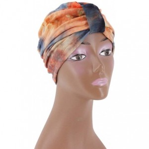 Sun Hats Shiny Metallic Turban Cap Indian Pleated Headwrap Swami Hat Chemo Cap for Women - Orange - CU18A4KICR5 $18.59