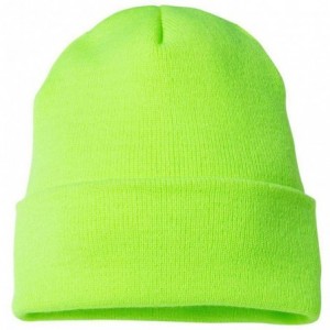 Skullies & Beanies Heavy Weight Cuffed Knit Cap - Safety Green - CE18EUM2R7Y $15.29