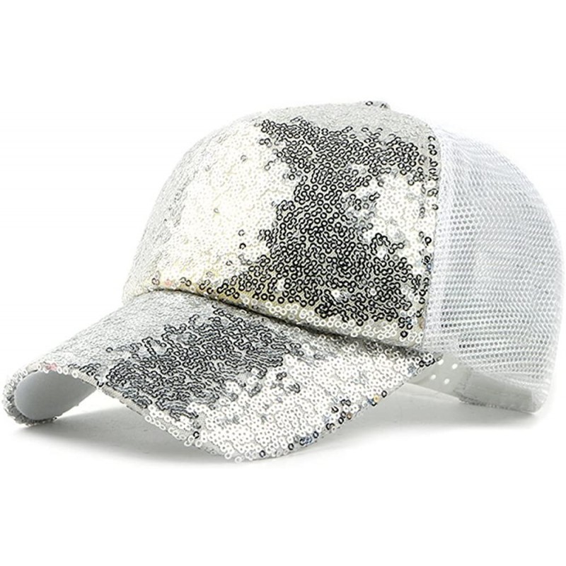 Baseball Caps Womens's Mesh Sequins Trucker Baseball Cap Hat - White - CU12DF5P2BF $8.00