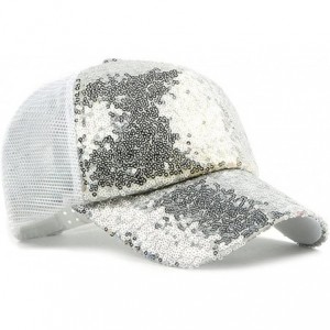 Baseball Caps Womens's Mesh Sequins Trucker Baseball Cap Hat - White - CU12DF5P2BF $8.00