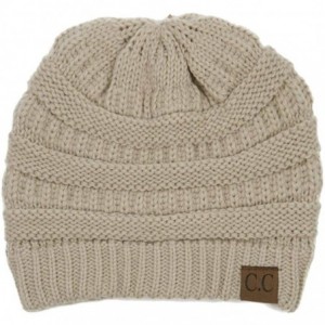 Skullies & Beanies Solid Ribbed Beanie Slouchy Soft Stretch Cable Knit Warm Skull Cap - Beige - CO126VPQY3L $10.58