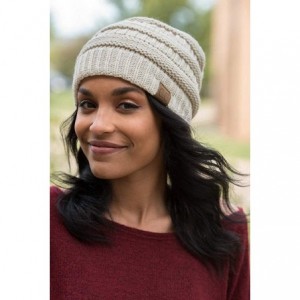 Skullies & Beanies Solid Ribbed Beanie Slouchy Soft Stretch Cable Knit Warm Skull Cap - Beige - CO126VPQY3L $10.58