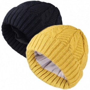 Skullies & Beanies Beanie Hat for Men Women Cuffed Winter Hats Cable Knit Warm Fleece Lining Skull Cap - Z-bk-yellow - CS18XS...