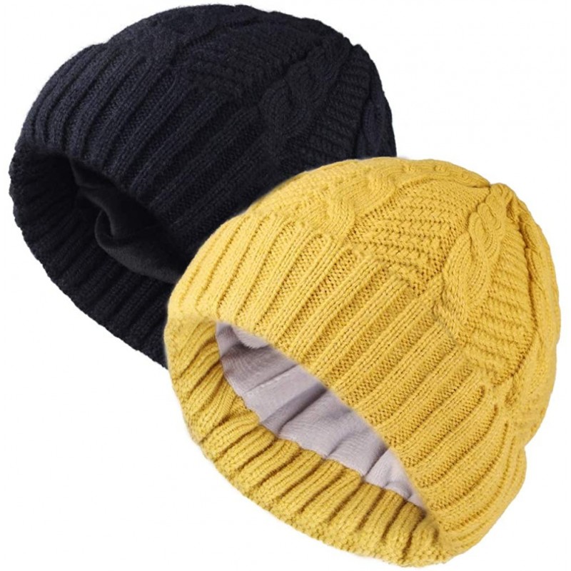 Skullies & Beanies Beanie Hat for Men Women Cuffed Winter Hats Cable Knit Warm Fleece Lining Skull Cap - Z-bk-yellow - CS18XS...