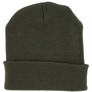 Skullies & Beanies Plain Knit Cap Cold Winter Cuff Beanie (40+ Multi Color Available) - Olive Green - CS11OMKKP7T $10.38