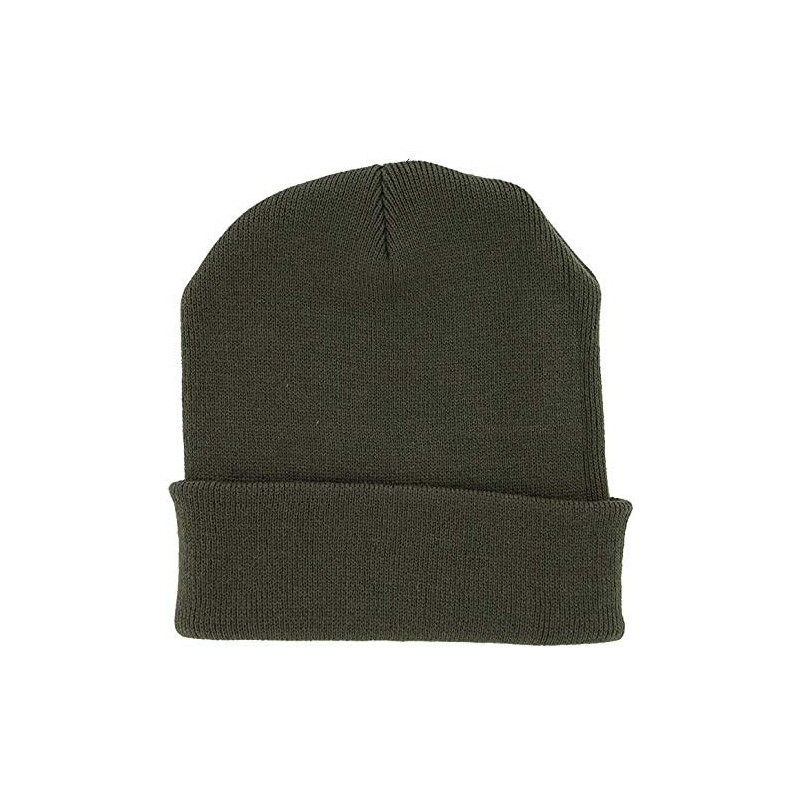 Skullies & Beanies Plain Knit Cap Cold Winter Cuff Beanie (40+ Multi Color Available) - Olive Green - CS11OMKKP7T $10.38