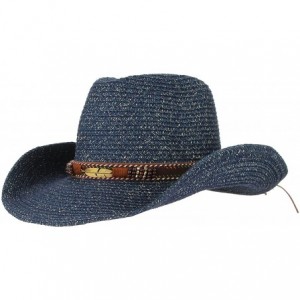 Sun Hats Cowboy Hat Floppy Sun Hat Straw Summer Beach Cap Wide Brim Straw Hats - Navy - CP180IQ43IX $14.84