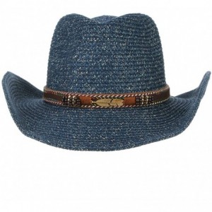 Sun Hats Cowboy Hat Floppy Sun Hat Straw Summer Beach Cap Wide Brim Straw Hats - Navy - CP180IQ43IX $14.84