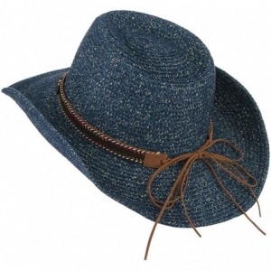 Sun Hats Cowboy Hat Floppy Sun Hat Straw Summer Beach Cap Wide Brim Straw Hats - Navy - CP180IQ43IX $14.84