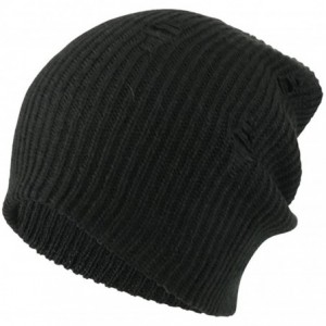 Skullies & Beanies Vintage Frayed Pattern Knit Deep Slouchy Beanie - Blk - C21884GE4NG $15.08