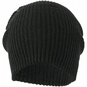 Skullies & Beanies Vintage Frayed Pattern Knit Deep Slouchy Beanie - Blk - C21884GE4NG $15.08