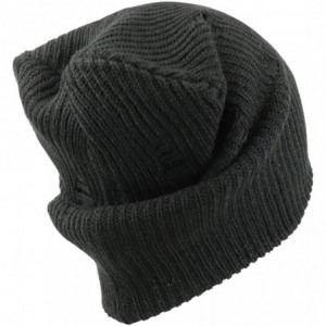 Skullies & Beanies Vintage Frayed Pattern Knit Deep Slouchy Beanie - Blk - C21884GE4NG $15.08