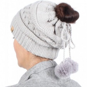 Skullies & Beanies Women's Adjustable Soft Cable Knit Slinky Ponytail Beanie Hat- Convertible to Snood - Lightgrey - CX18K5XY...