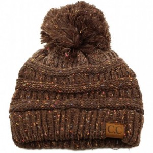 Skullies & Beanies Confetti Ombre Big Pom Pom Warm Chunky Soft Stretch Knit Beanie Hat - Brown - C512KAJYGTH $12.78