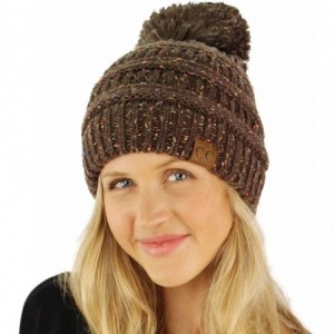 Skullies & Beanies Confetti Ombre Big Pom Pom Warm Chunky Soft Stretch Knit Beanie Hat - Brown - C512KAJYGTH $12.78