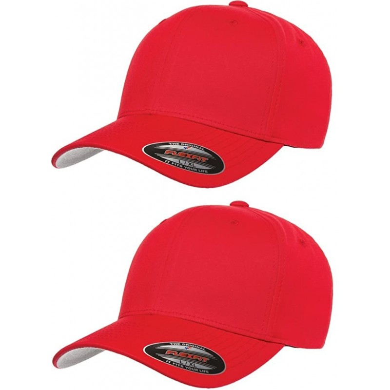 Baseball Caps 2-Pack Premium Original Cotton Twill Fitted Hat w/THP No Sweat Headliner Bundle Pack - Red - CY185G5M74W $30.03