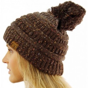 Skullies & Beanies Confetti Ombre Big Pom Pom Warm Chunky Soft Stretch Knit Beanie Hat - Brown - C512KAJYGTH $12.78