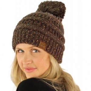 Skullies & Beanies Confetti Ombre Big Pom Pom Warm Chunky Soft Stretch Knit Beanie Hat - Brown - C512KAJYGTH $12.78