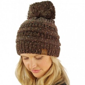 Skullies & Beanies Confetti Ombre Big Pom Pom Warm Chunky Soft Stretch Knit Beanie Hat - Brown - C512KAJYGTH $12.78